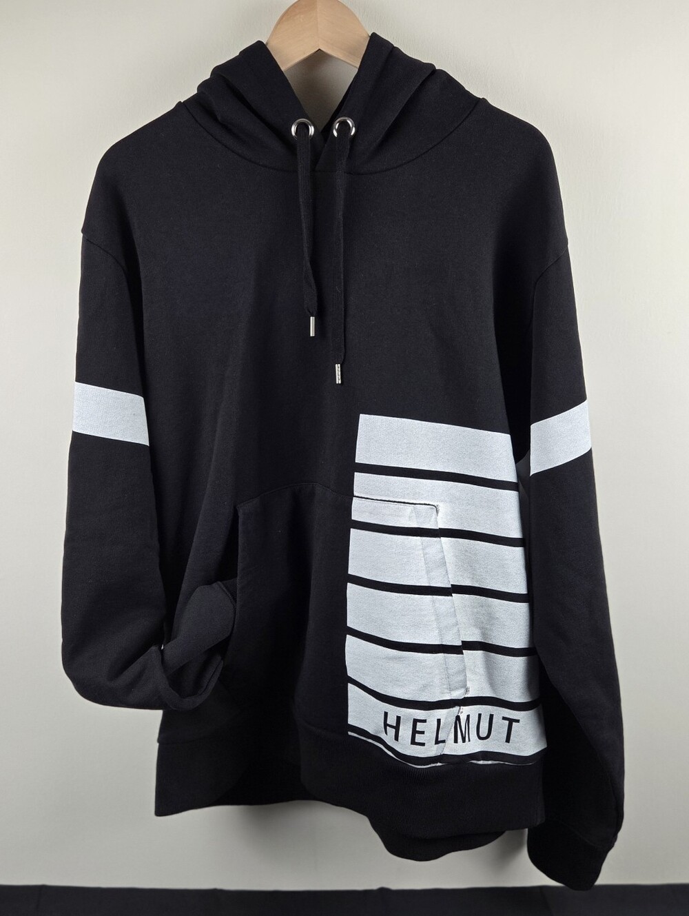 Helmut Lang Hoodie Mens XL Black And White Pullover Striped 100% Cotton